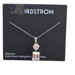 Nordstrom Platinum Plated Sterling Silver Cubic Zirconia Necklace Nickel Free